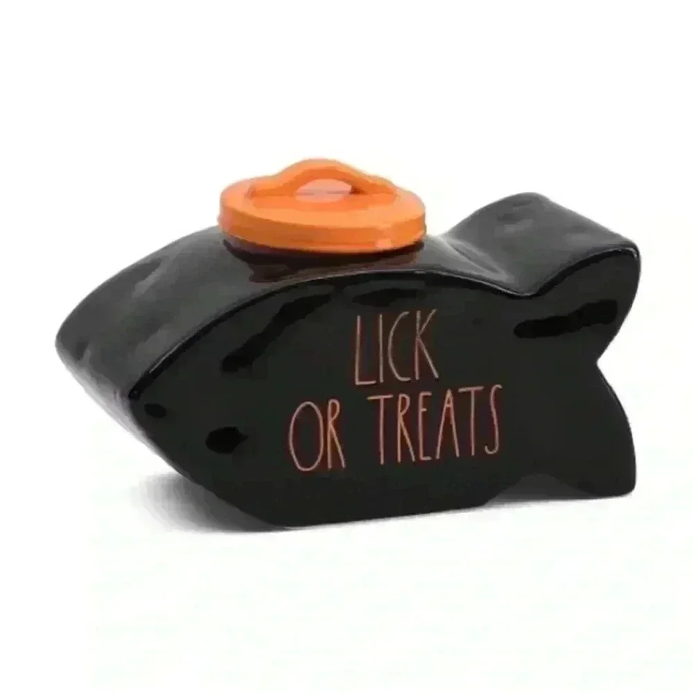 NEW Rae Dunn - LICK OR TREAT - Adorable Ceramic Fish Shaped Canister 😻